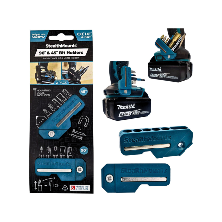 StealthMounts 45° & 90° Magnetic Bit Holder for Makita CXT, LXT & XGT Tools [SKU: BH-MK-4590-BLU]